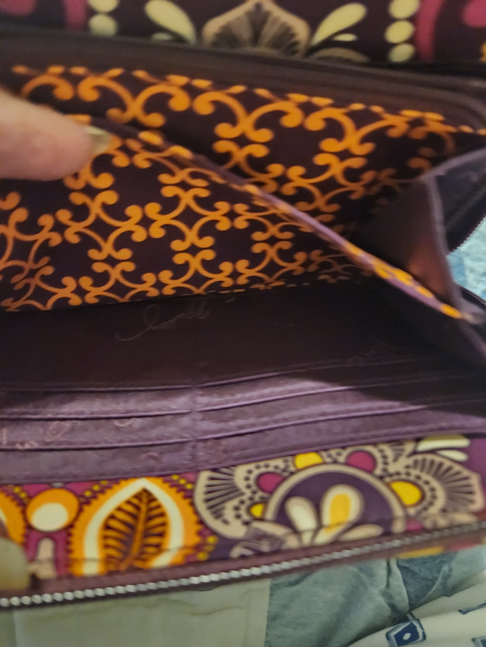 Vera Bradley Purple Floral Quilted Wallet with Yellow & Pink Accents - Picture 5 of 6